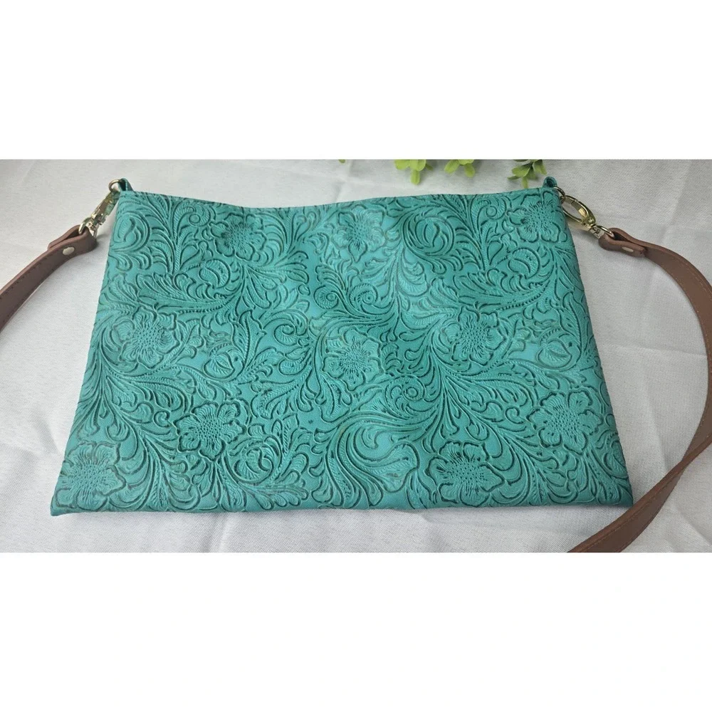 Makeup Junkie Bags Turquoise Dream Crossbody Clutch Tooled Western Floral Boho
